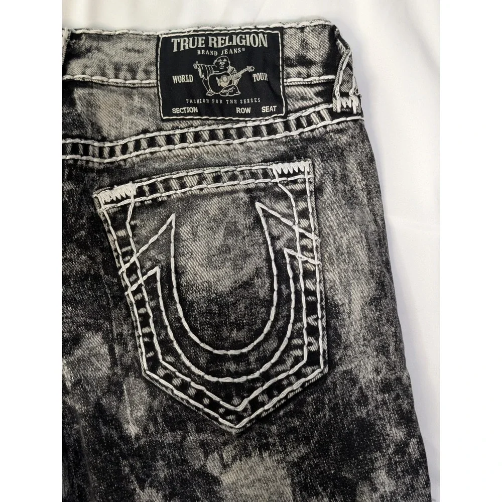 True Religion Rocco Mens 31 Relaxed Skinny Denim Jeans Black Acid Wash Super T